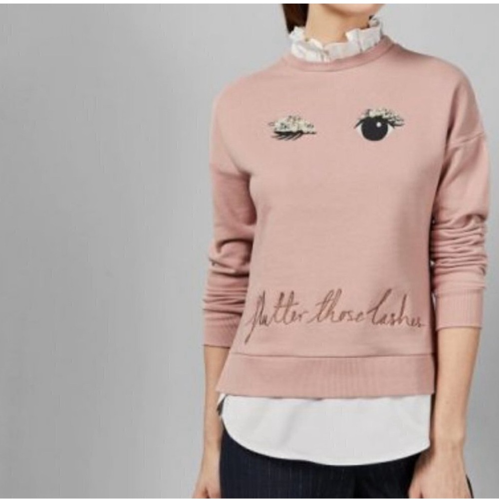 COPY - Ted Baker flutter those lashes trendy style pink long sleeve white colla…